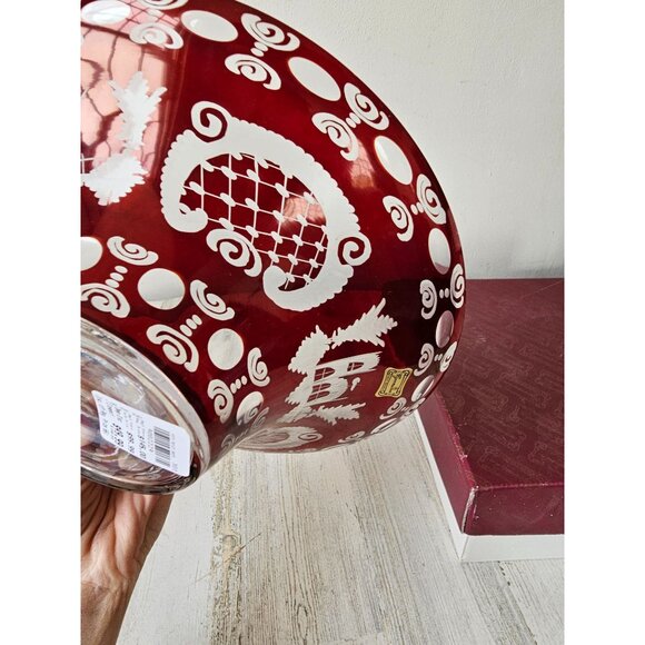 Egermann flair bowl Ruby red cut Bohemian glass deer scene building new - Picture 9 of 9